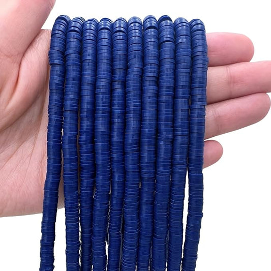 10 Strands Clay Bead, Heishi Beads for Bracelet Stack, Earth Tone Clay Beads for Adults, Flat Beads Kit for Friendship Bracelets, Neutral Beads Bracelet Making Kit(Navy)