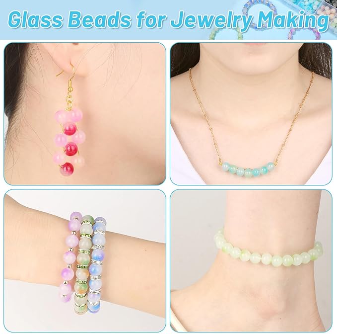 shynek 700 Piecess 8mm Glass Beads for Jewelry Making, 28 Bicolors Glass Crystal Beads Bracelet Making Kit for Bracelet Jewelry Making and DIY Crafts (GGB-8)