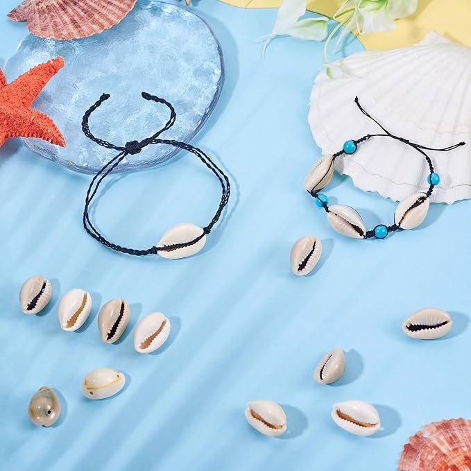 Cheriswelry 100Pcs Natural Shell Beads for Bracelet Making Cowrie Shells Spacer Beads Summer Beach Sea Shell Bead 18-23mm for DIY Necklace Earring Jewelry Making with Waxed Cotton Cords