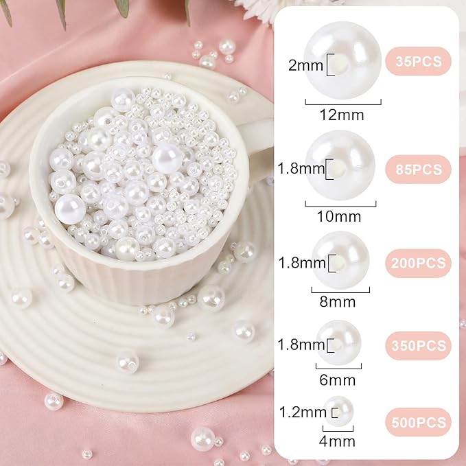 UPINS White Pearl Beads for Jewelry Making Round Nature Pearls with Hole for Bracelets Necklace Making Earrings Kit Pearl Filler Decoration DIY Craft (5 Size)