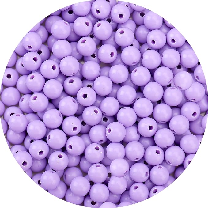 bonny boxx 500pcs 8mm smooth light purple acrylic round beads, plastic resin bubblegum balls chunky gumball beads for necklace and bracelet making, crafting supplies