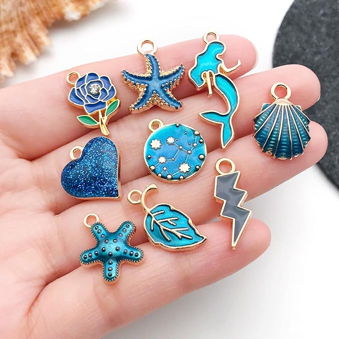 WOCRAFT 40pcs 20 pairs Assorted Enamel Bracelet Charms for Jewelry Making DIY Necklace Bracelet Earrings Keychain Crafting Charms Kit Crafts (Blue-SN995)