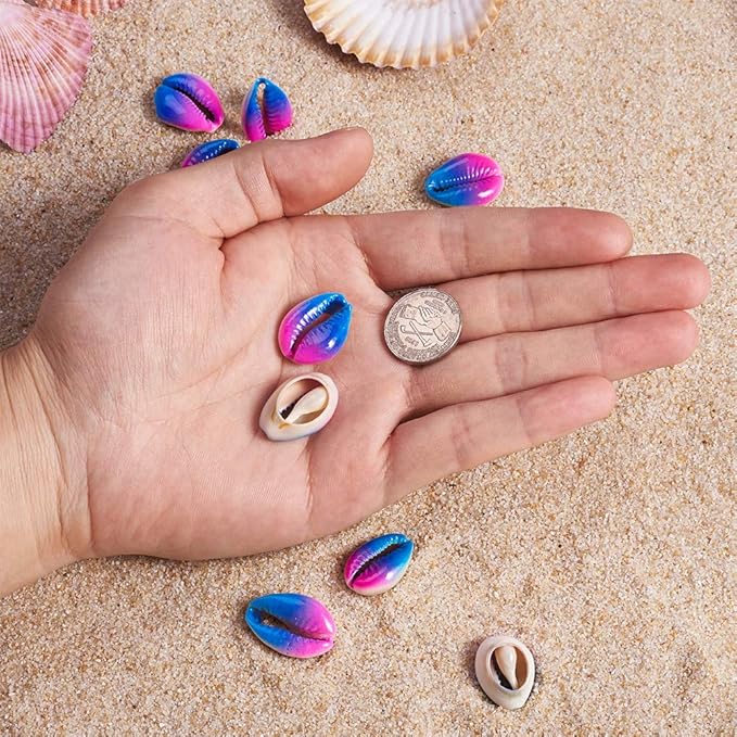 Cheriswelry 10pcs Deep Sky Blue Natural Cowrie Shell Beads Two Tone Spray Painted No Hole Seashell Ocean Summer Beach Loose Spacer Beads Charms 20~26mm for DIY Craft Bracelet Jewelry Making