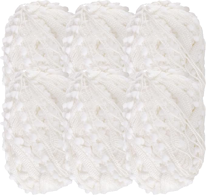 JubileeYarn Fishnet Pom Pom Yarn - 50g Mini Bonbons - White - 6 Skeins