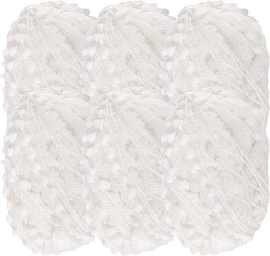 JubileeYarn Fishnet Pom Pom Yarn - 50g Mini Bonbons - White - 6 Skeins