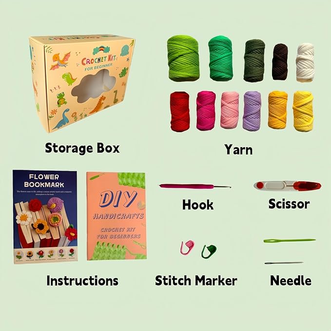 FJ Four Joys Crochet Kit for Beginners with Yarns, Hooks and Step-by-Step Video Tutorials, 6 Flower Bookmarks Beginner Crochet Kit for Adults, Craft Kit and Gift for Teenagers