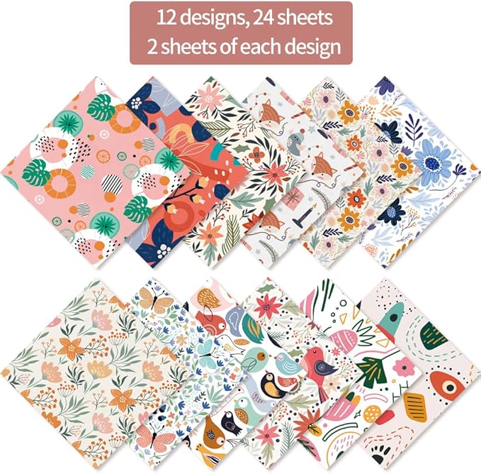6x6” 160gsm cardstock Single Sided Scrapbooking 24 Papers Pad vintage decoupage scrapbook kit patterned paper junk journal supplies journaling supply scrap paper crafting Flower Bird