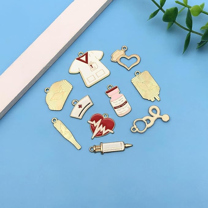 Youdiyla 60pcs Alloy enamel medical nurse series Pendant Jewelry Making DIY Keychain Earrings Pendant Various Design Charms for Jewelry Making Bracelets Necklace (SN752)
