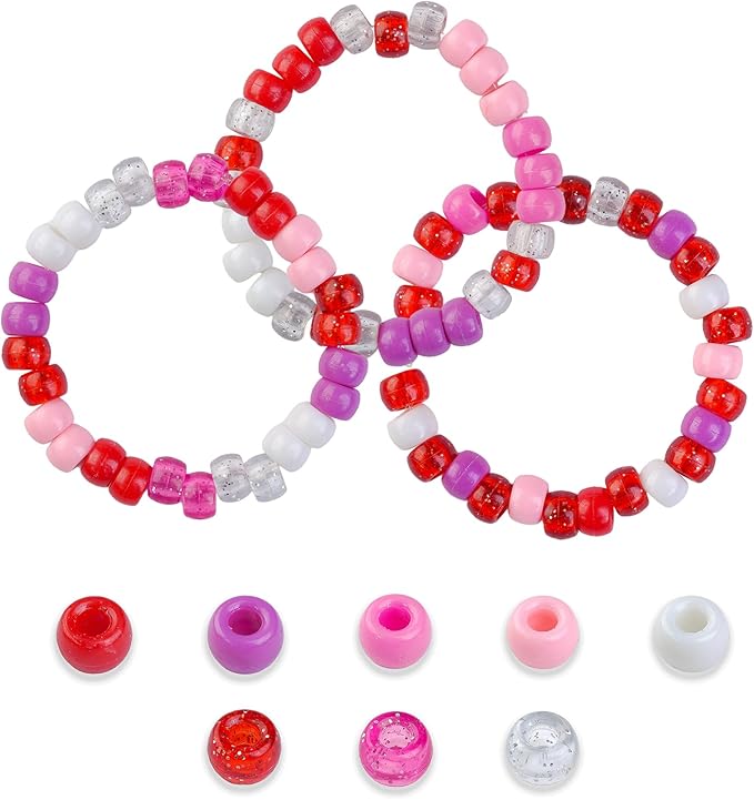 1000PCS 6x9mm Valentine's Day Red Theme Pony Beads Bulk, 15 Color Kandi Beads for Bracelets Making Kit, Hair Braids Crafts Jewelry Making Crafts Friendship Necklace Earrings DIY (Red Mixed Color)