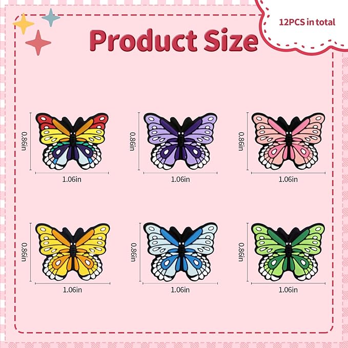 12pcs Silicone Focal Beads for Keychain, Pen, Bracelet and Necklace Making - Butterfly Shaped Crafts (Colorful Butterfly)