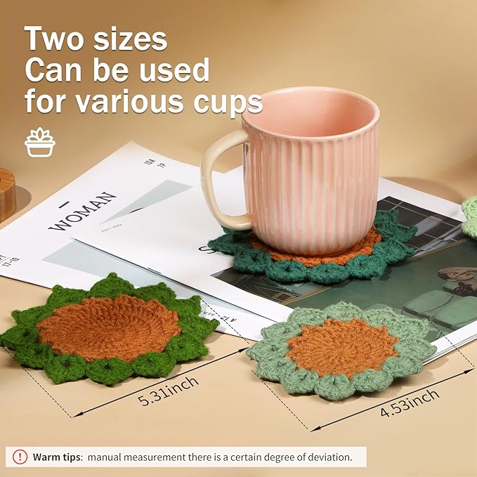 Hssugi Crochet Kit for Beginners - 6PCS Crochet Coasters in a Plant Pot Crochet Start Kit, Complete Beginner Crochet Kit with Hooks, Yarn, Clear Video Tutorials for Adult Beginners