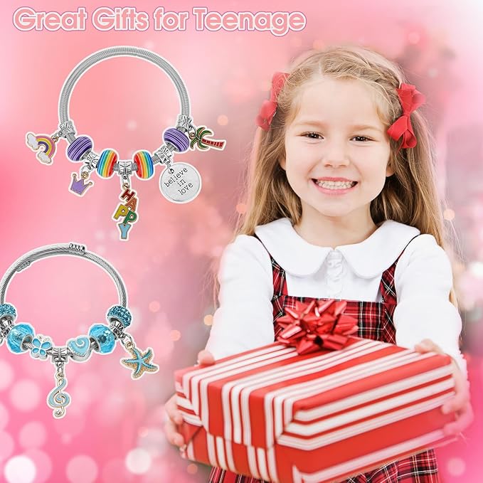Soleebee Charm Bracelet Making Kit, Unicorn Mermaid Jewelry Making Supplies Beads DIY Art Craft Set Jewelry Making Kit for Girls Teens Age 6-12