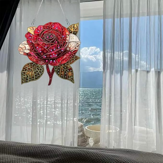 hyzsj DIY Hanging Diamond Art Pendant Painting Kit Rose, Special Crystal Gem Craft Painting Kit Ornament 9.4x9.4inch