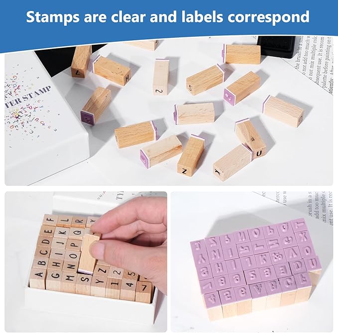 39 PCS Small Letter Stamps and Ink Pad for Crafting, Clay Alphabet Wooden Rubber Stamp Kit, DIY Craft Scrapbook Supplies for Card Making (Small-41PCS)
