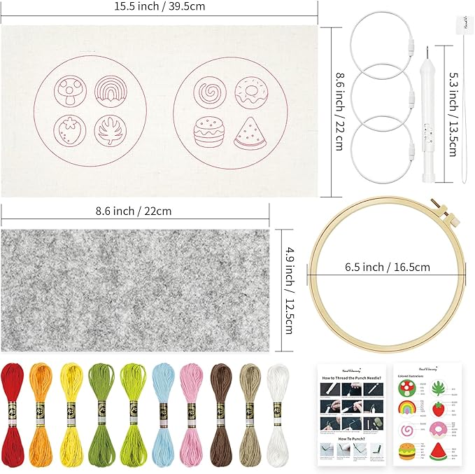 HAND U JOURNEY 8Pcs Embroidery Punch Needle Keychain, Bachpack Charm Kit, Original Design with 2.2mm Punch Tool, Threads and Hoop.Random Color Chain