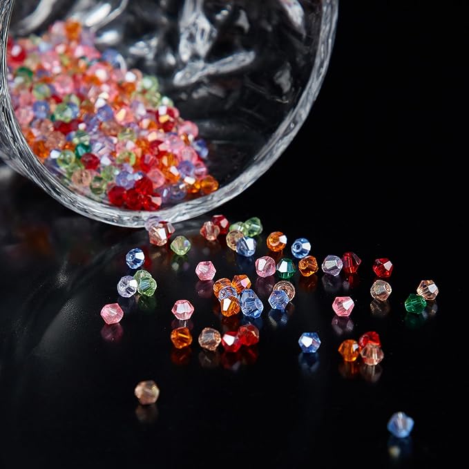 laopottbeads 1200pcs 3mm bicone crystal glass beads for jewelry making, sparkling mini beads for suncatchers, diy bracelets & craft projects (multicolored)