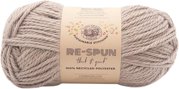 Lion Brand Knitting Yarn Re-Spun Thick & Quick Yarn Hazelwood 843-124 (3-Skeins) Same Dye Lot Weight S Bulky #6 Soft 100% Recycled Polyester with Knitting Project Bag