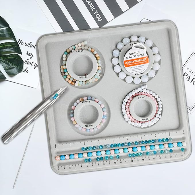 hobbyworker The Bead Boards Bracelet Sizer Measurement Tool 4 Round Grooves for Jewerly Bracelets Necklaces Making Supplies
