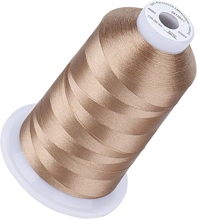 Simthread 5500Yds Embroidery Thread, 5000M High-Yardage 40WT 100% Polyester Thread – 170+ Vivid Colors, High-Speed Rated – Compatible with Brother, Singer, Janome & More - Soft Beige S010
