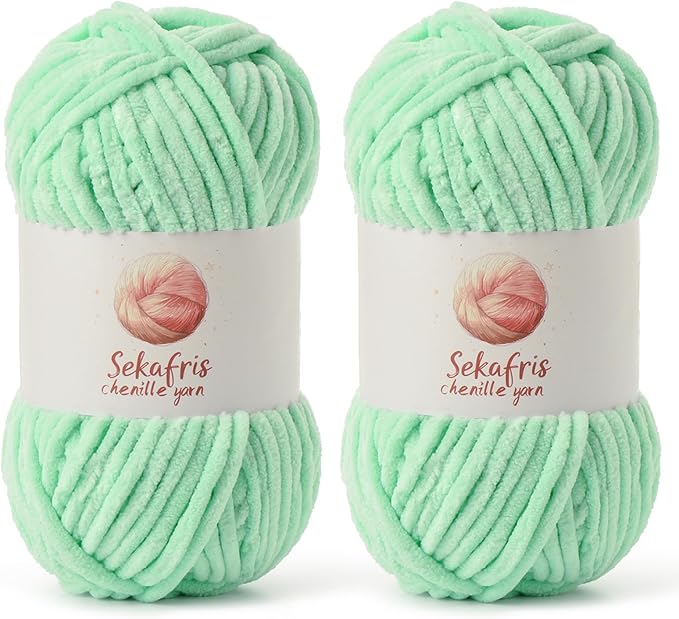 2 Pack Chunky Chenille Yarn for Crocheting, Baby Yarn for Crocheting Soft Blanket, 174.9 yds /7 oz Crochet Yarn, Bulky 5 Amigurumi Yarns, Fluffy Velvet Yarns for Knitting Crafts (2 Mint Green)