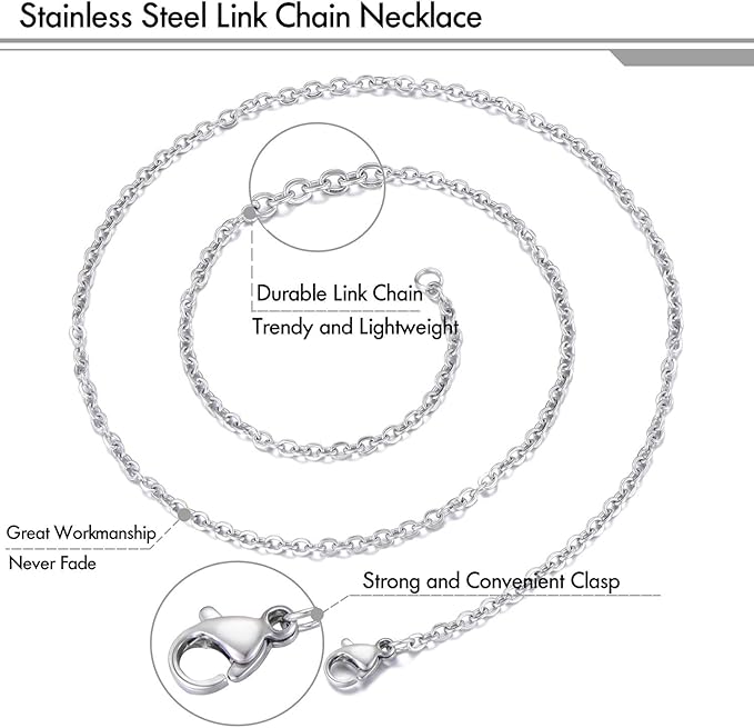 30 pack 24 inch necklace chain stainless steel link cable chain necklace with lobster clasps for diy jewelry making