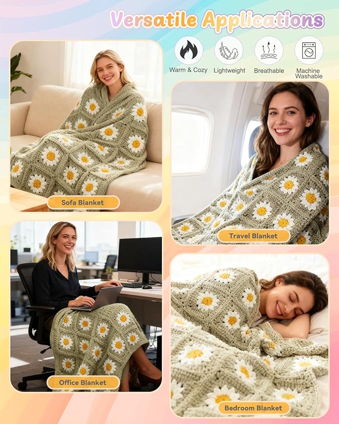 Coopay Crochet Blanket Kit for Beginners, All-in-One Granny Square Blanket Kit with Step-by-Step Video & Enough Yarns - Master Granny Square Crocheting Easily, Ideal Gift for Craft Lovers (Camel)