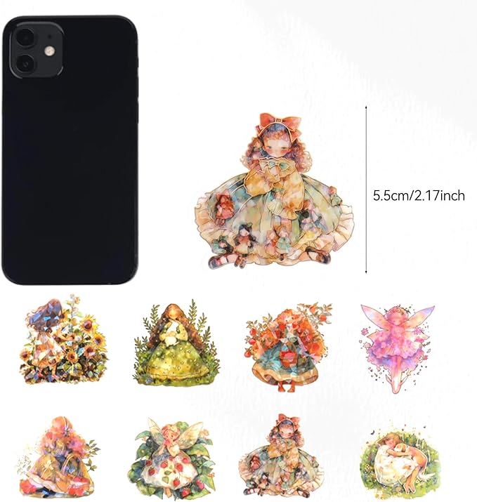 60Pcs Kawaii Girls Stickers for Journaling - Cute Sweet Cartoon Transparent Collage Scrapbooking Supplies Sticker Decal for Junk Journal Cards DIY Arts Crafts