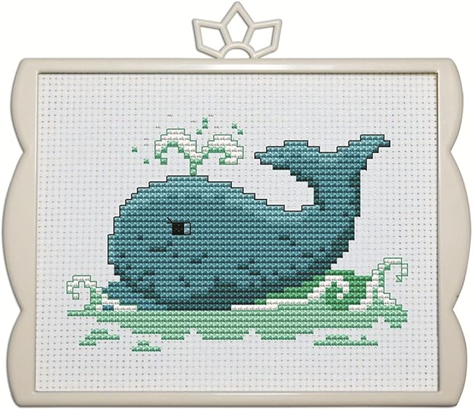 Awesocrafts Cross Stitch Kits Little Whale 11CT Stamped Patterns Easy Cross Stitching Embroidery Needlework Kit Supplies (Whale)