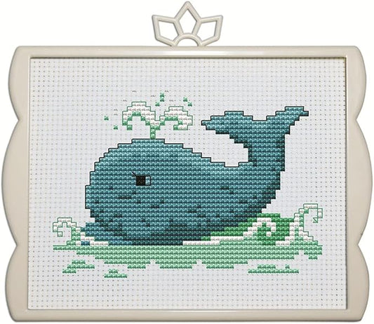 Awesocrafts Cross Stitch Kits Little Whale 11CT Stamped Patterns Easy Cross Stitching Embroidery Needlework Kit Supplies (Whale)