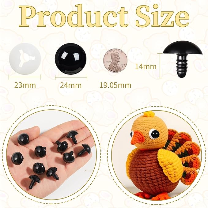 Vanblue 40pcs 24mm Upgraded Safety Eyes for Crocheting Amigurumi Eyes for Crochet Animals with Washers Craft Eyes Doll Eyes Stuffed Animal Eyes Gift for Crochet Lovers Halloween Decorations