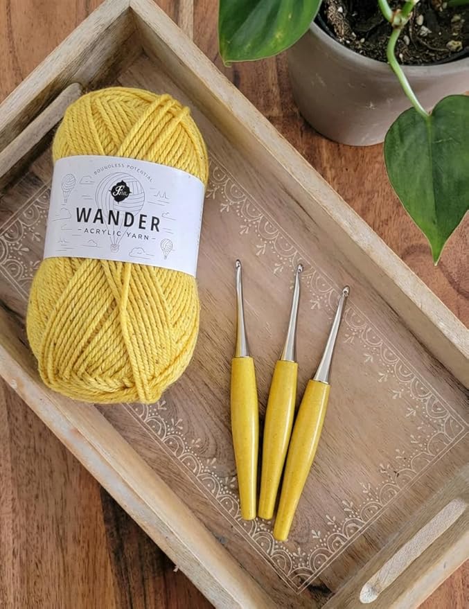 Furls Crochet Hook, Odyssey Yellow, Nickel Plated Tip for Effortless Glide, Ergonomic Handle Crochet Hooks 7" (Yellow Odyssey, M - 8.00MM)