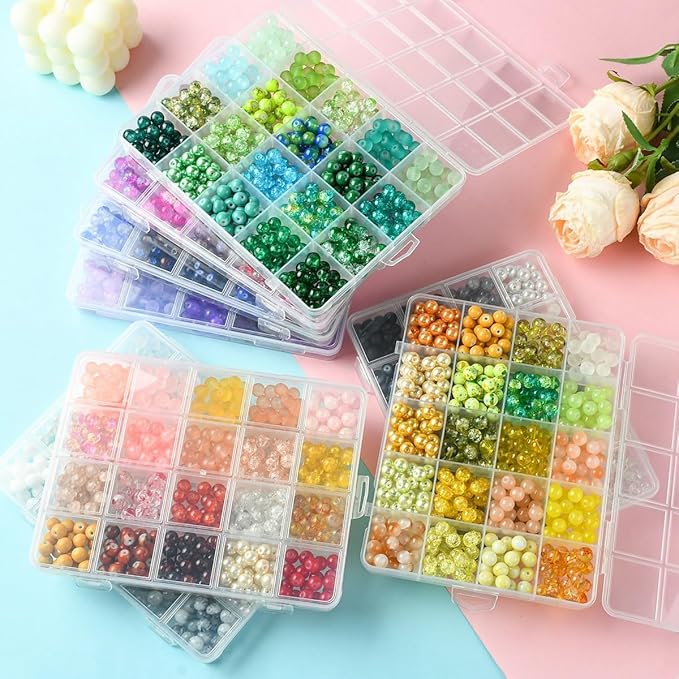 Echoed Elegance 8 Color Gradient Glass Beads Kit - 400pcs 8mm Round Beads for DIY Jewelry Making, Bracelets, Necklaces - Mixed Blending Color Craft Beads with Storage Box (Purple)