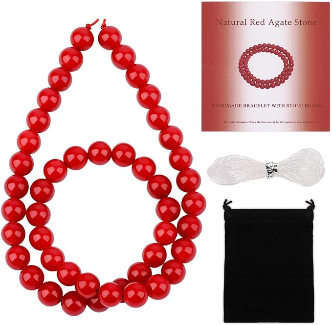 Stone Beads, 45pcs Red Agate, 8mm Round Loose Beads for Jewelry Making, Bracelets, with Bag, String & Card