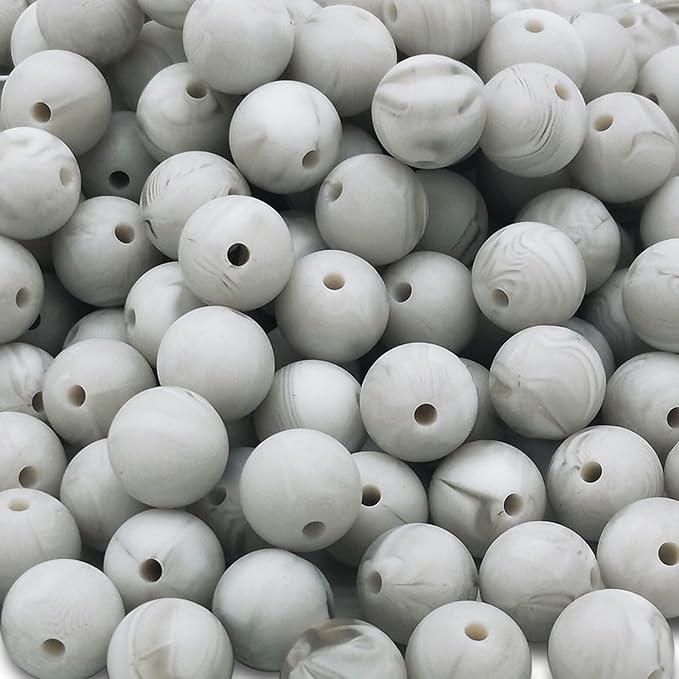 DIYOMR 100Pcs Silicone Beads, Single Color Beads Silicone Round Beads Rubber Craft Beads Bracelet Necklace Beads for Keychain Jewelry Lanyard DIY Crafts Making (12mm,Rock)