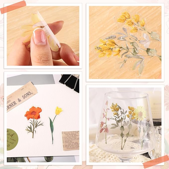 80 Pieces Natural Scrapbooking Stickers, Self-Adhesive Flower Stickers for Scrapbooking Supplies Journal for DIY Craft, Planners, Journal, Notebook Card