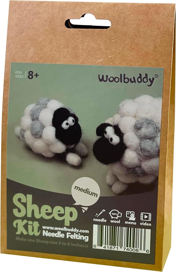 Woolbuddy Needle Felting Kit for Beginners & Adults – DIY Sheep Animal Craft Kit – Complete Starter Set with Wool, Needles & Step-by-Step Instructions