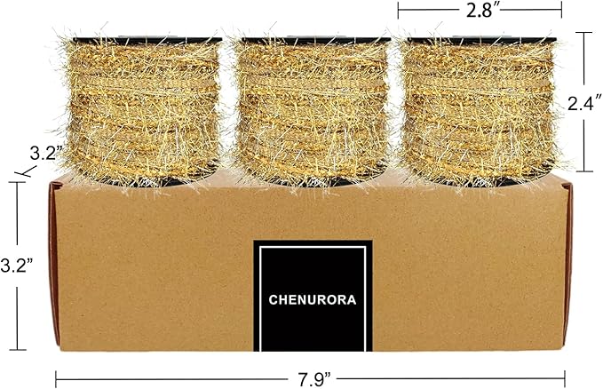 Artisanal Yarn Collection Multifiber Fancy Yarn with Gold & Silver Shimmering Threads for Knitting Crocheting Crafts DIY, Set of 3 Rolls (Light Gold)