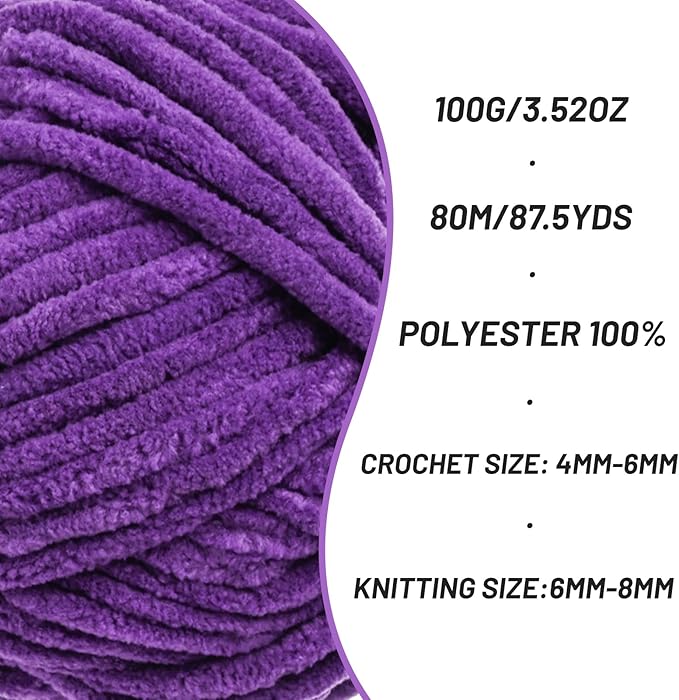 Fluffy Chenille Yarn for Crocheting, Chunky Velvet Yarns for Crochet Amigurumi, Baby Yarn for Crocheting Soft Blanket, 87.4yds /3.5 oz Bulky Yarns for Crafts/Hats/Shoes/Socks (Lilac)