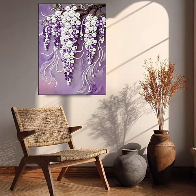 GEMFAMILY Violet Pearl Diamond Art Kits for Adults,DIY Special Shaped Diamond Painting Kit for Beginners,5D Diamond Painting Pearl Gem Art for Home Wall Decor 12 X 16 Inch