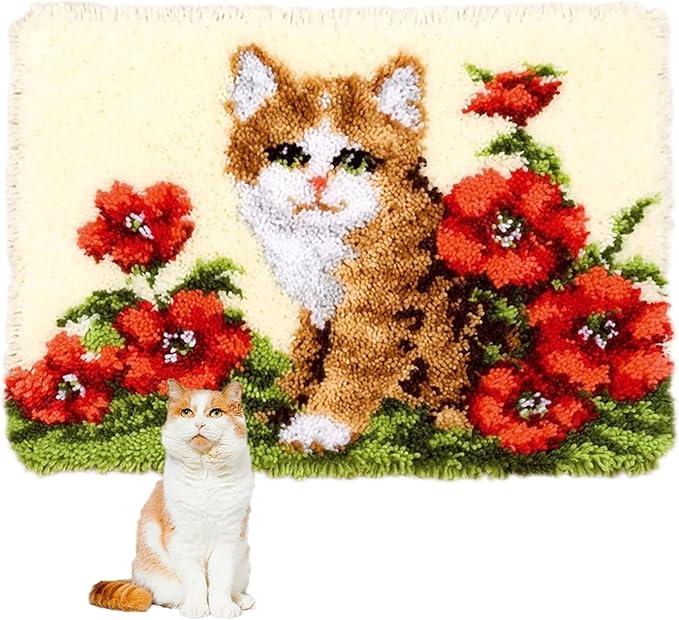 MIAOLLUN Latch Hook Kit Rug, Latch Hook Kits Cat with Pre-Printed Pattern for Adults and Kids 52X38cm/20.4 Inch X15 Inch