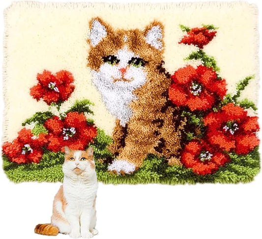 MIAOLLUN Latch Hook Kit Rug, Latch Hook Kits Cat with Pre-Printed Pattern for Adults and Kids 52X38cm/20.4 Inch X15 Inch