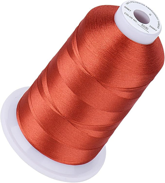 Simthread 5500Yds Embroidery Thread, 5000M High-Yardage 40WT 100% Polyester Thread – 170+ Vivid Colors, High-Speed Rated – Compatible with Brother, Singer, Janome & More - Rusty Orange S030