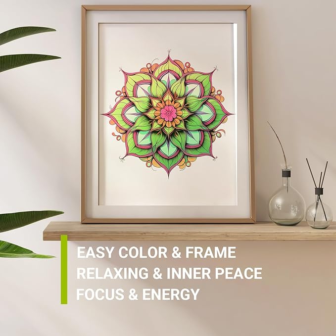 Adult Coloring Book for Women Relaxation, Spiral Bound Mindfulness Coloring Book with 24 Colors Markers for Adult, Anxiety Relief Gifts with 48 Pictures (Hand-Drawn Mandala)