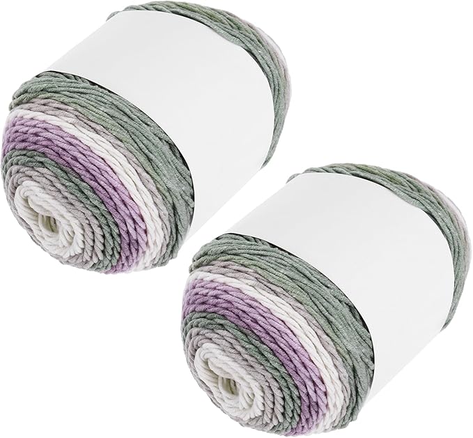 MECCANIXITY Cotton Acrylic Yarn for Crocheting, 422 Yard 5 Ply Soft Gradient Yarn Acrylic 45% Cotton 55% Used for DIY Knitting Blankets Scarves(2 Packx100g,Purple,Grey,Green)