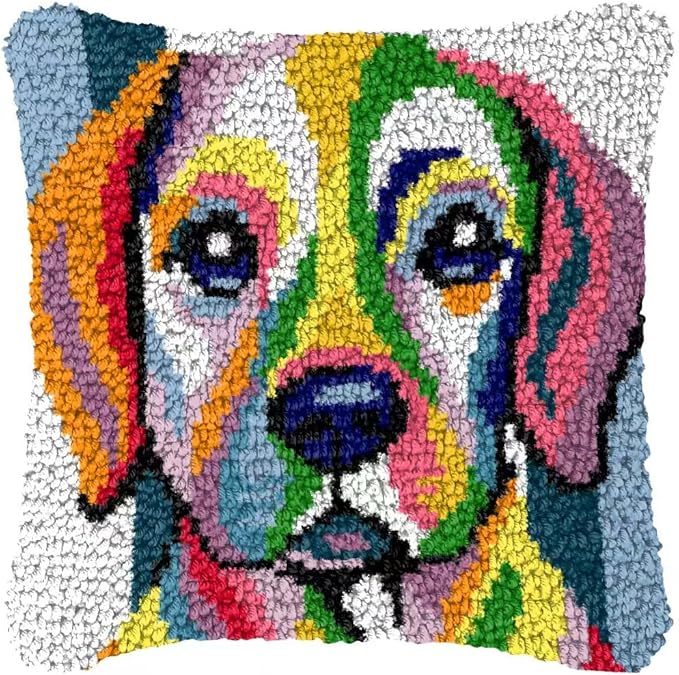 YOOLOOKY Latch Hook Pillow Kits for Adults Beginners Pre-Printed Canvas Embroidery Cushion for Home Sofa Decoration 17x17inch (Dog)