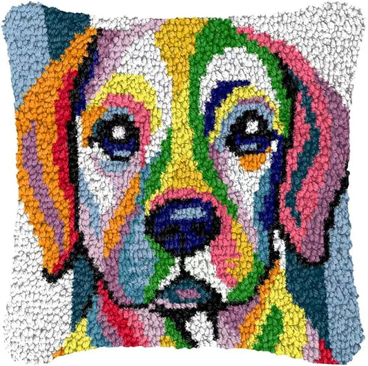 YOOLOOKY Latch Hook Pillow Kits for Adults Beginners Pre-Printed Canvas Embroidery Cushion for Home Sofa Decoration 17x17inch (Dog)