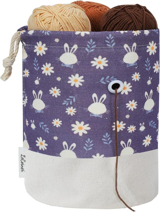 Small Crochet Bag Organizer, Drawstring Storage Knitting Bags, Portable Mini Rabbit Yarn Holder for Crocheting Project, Store Skein Ball, Needles Accessories