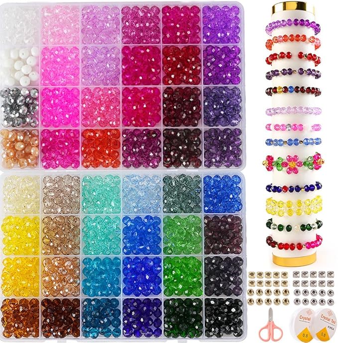 Faceted Glass Beads, 8mm 1400pcs+ Fancy Crystal Beads for Jewelry Making, Bracelet Necklace Earring Craft, Beading Supplies, Home Decor, Crafts Gifts for Girls Ages 6-12