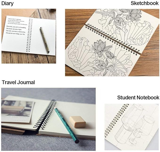 BGJRBY Spiral Sketch Book Large Notebook（Built-in drawing board） Kraft Cover Blank Sketch Pad Wirebound Sketching for Drawing Painting 8.6x11.4-Inch (1 Pack) 200 Pages, 100 Sheets