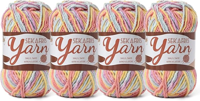4 Pack Fluffy Velvet Yarn for Crocheting，Baby Blanket Yarn for Crocheting Soft，200g(262.4yds) Amigurumi Yarns，Plush Chenille Crochet Yarns，Puzzle Yarn for Crochet Weaving Craft(4 Macaron)